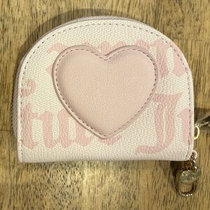 NWT, Juicy Couture, Pink Heart Half Moon Zip Wallet with Key Clip and Mirror